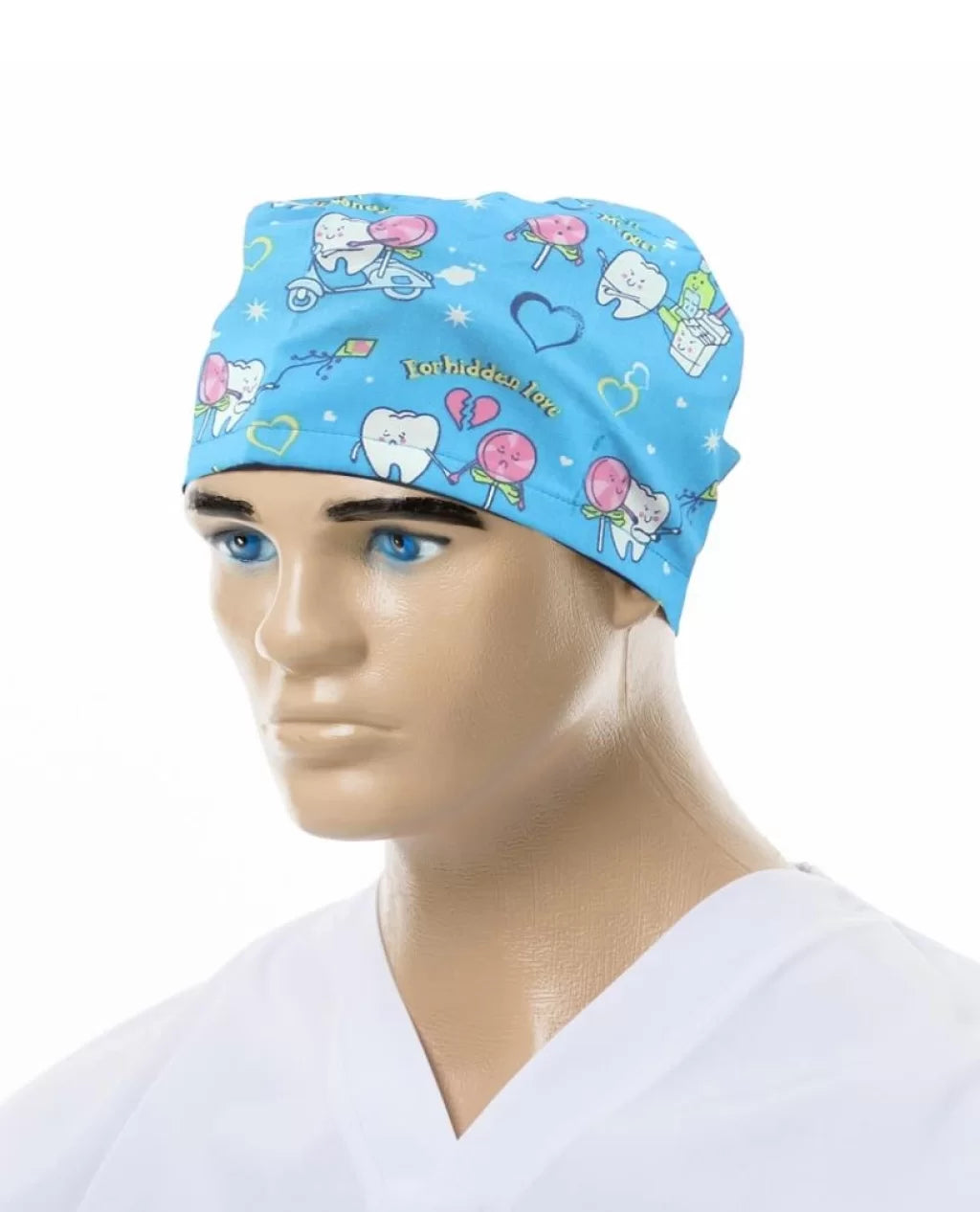 White unisex medical cap, teethblue print