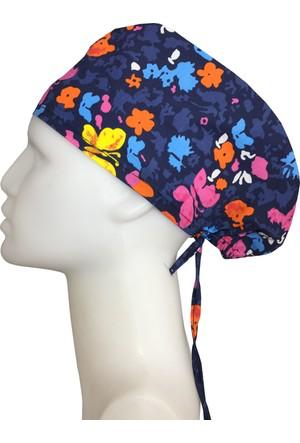 boneta medicala de la Demoteks Medicalwear de culoare bleumarin unisex cu imprimeu cu fluturi