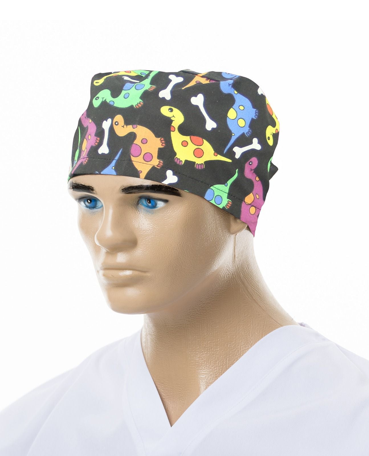 boneta medicala de la Demoteks Medicalwear neagra unisex cu imprimeu cu dinozauri