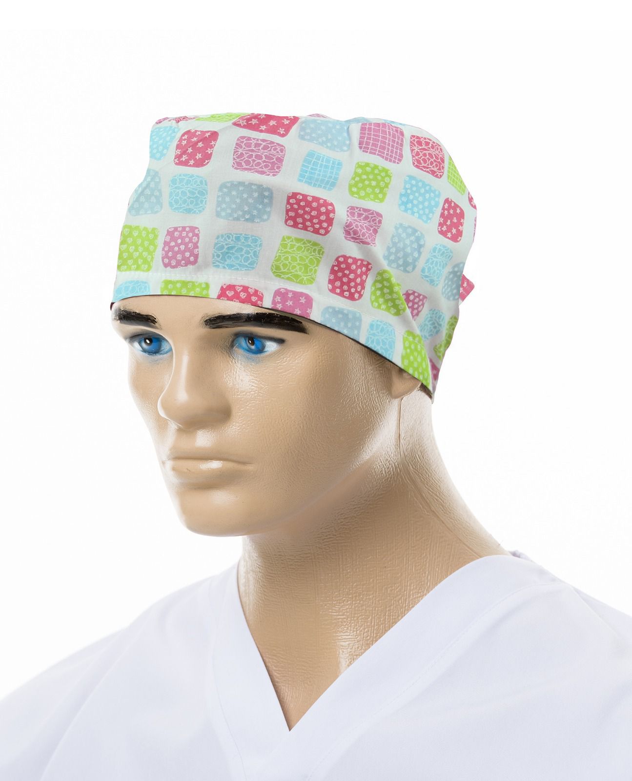 boneta medicala de la Demoteks Medicalwear de culoare alba unisex cu imprimeu cu patratele