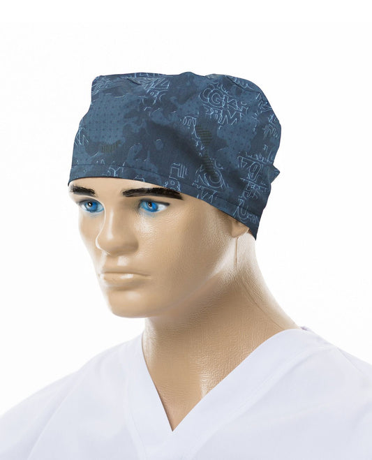 boneta medicala de la Demoteks Medicalwear albastra cu imprimeu camuflaj de culoare bleu