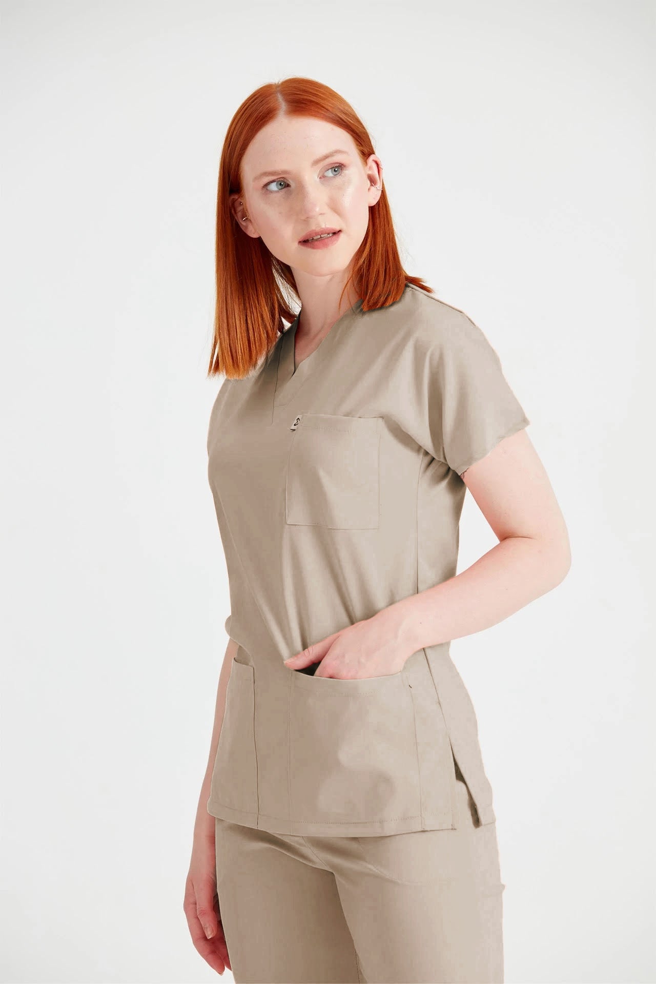 Beige Elastane Medical Suit, For Women - Classic Flex Model