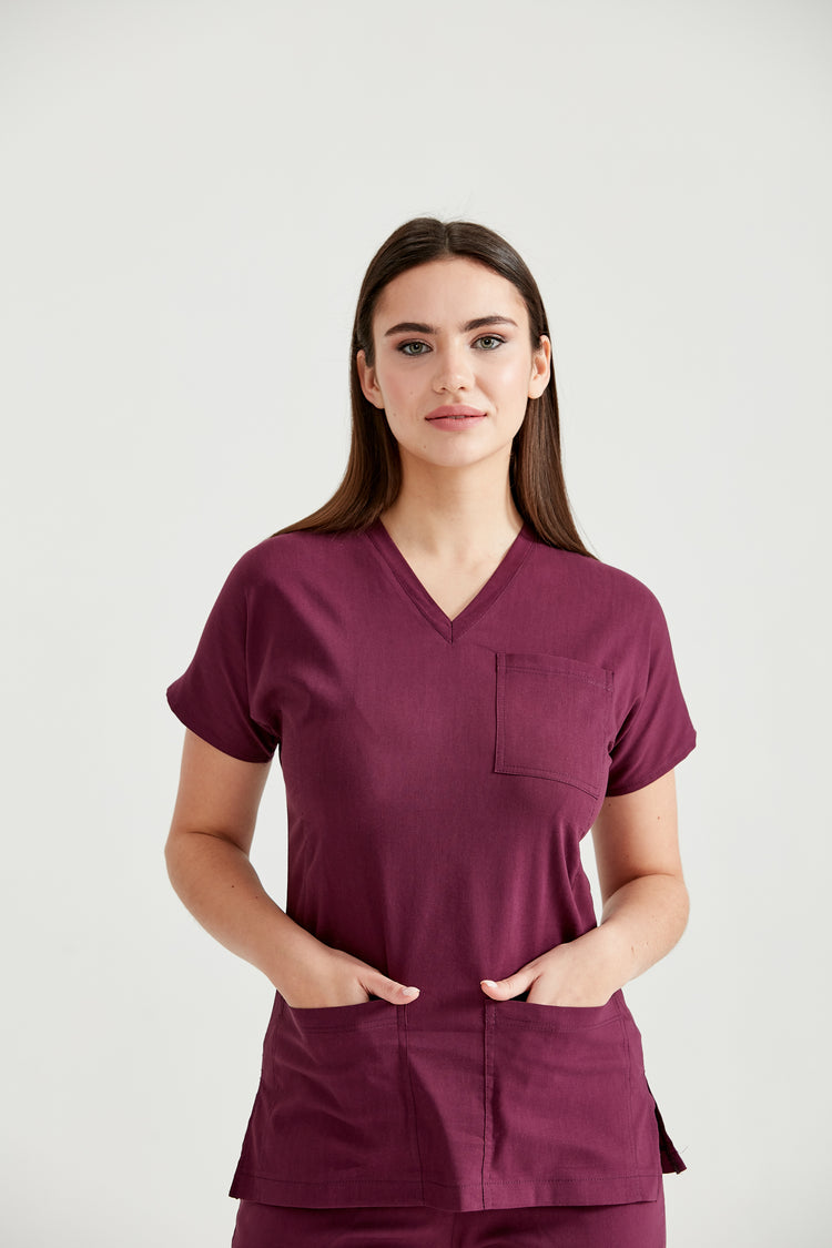 Burgundy medical suit, women (Bordo) Burgundy Suit with medical pants with laces and 5