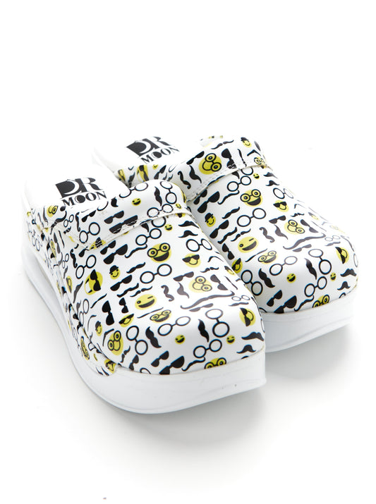 Orthopedic Medical Clogs, White with Print, Women - Airmax Ophthalmological Model
