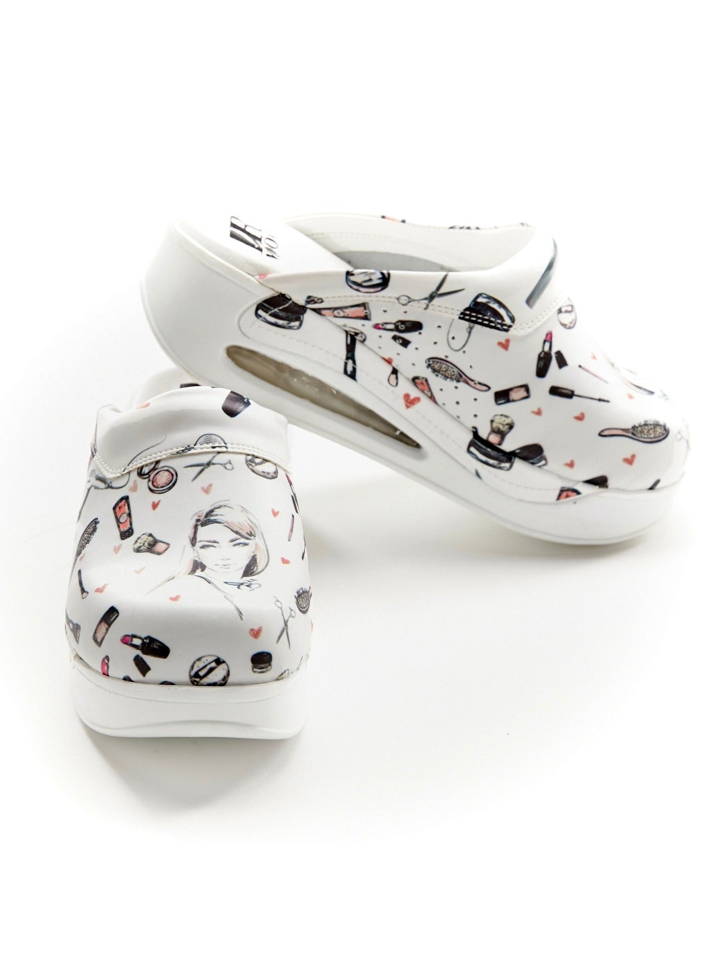 Orthopedic medical clogs, women, airmax, white with print - Beauty Face ...