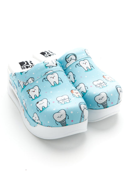 Orthopedic medical clogs, blue with print, unisex - Model airmax medical Turquoise Dentist