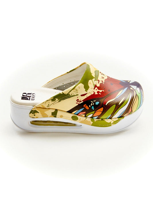 Yellow medical orthopedic clogs with print, women - Airmax Butterfly model