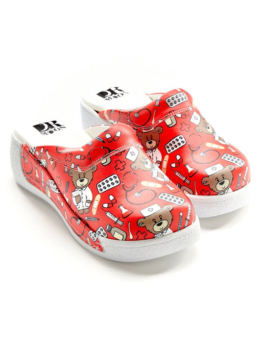 Saboti medicali, culoare rosie, cu imprimeu, unisex - Model confort Teddy Red