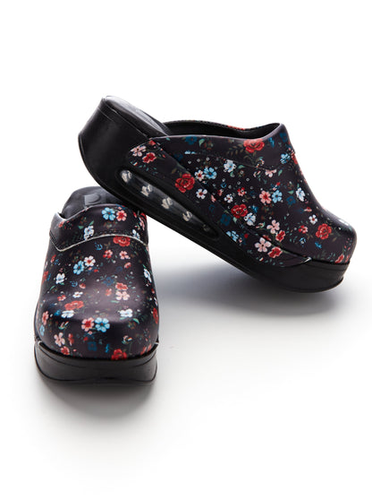 Orthopedic Medical Clogs, Black with Print, Women - Airmax Floral Model
