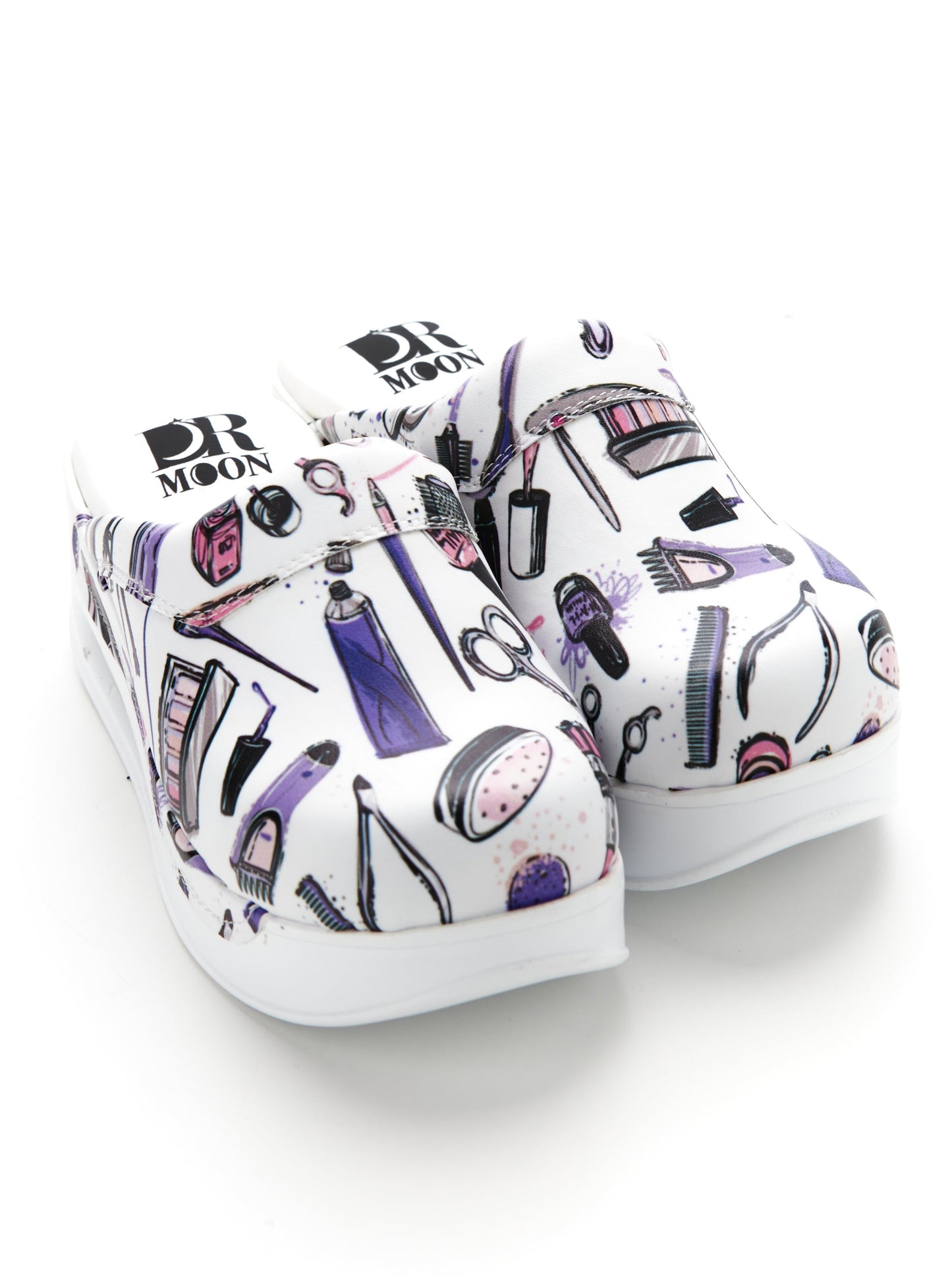 Orthopedic Medical Clogs, White with Print, Women - Airmax Beauty Model