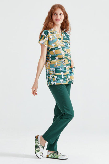 White medical blouse with print, for women - Snoopy model